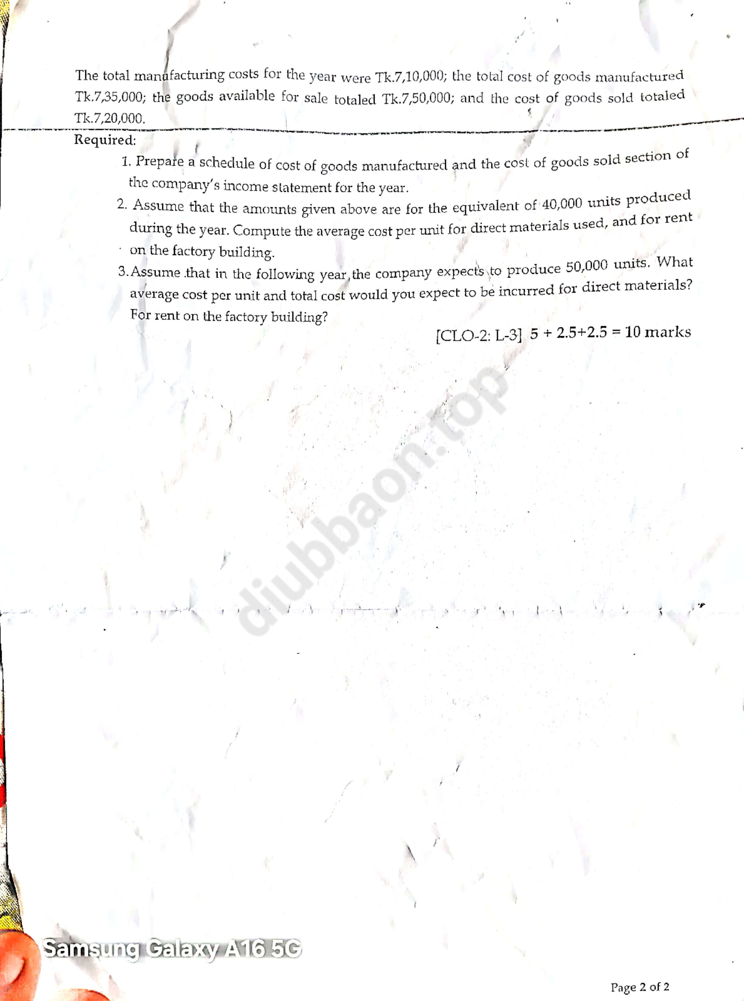 Mid Term Questions ( Production, Accounting & Business Ethics) — page 1