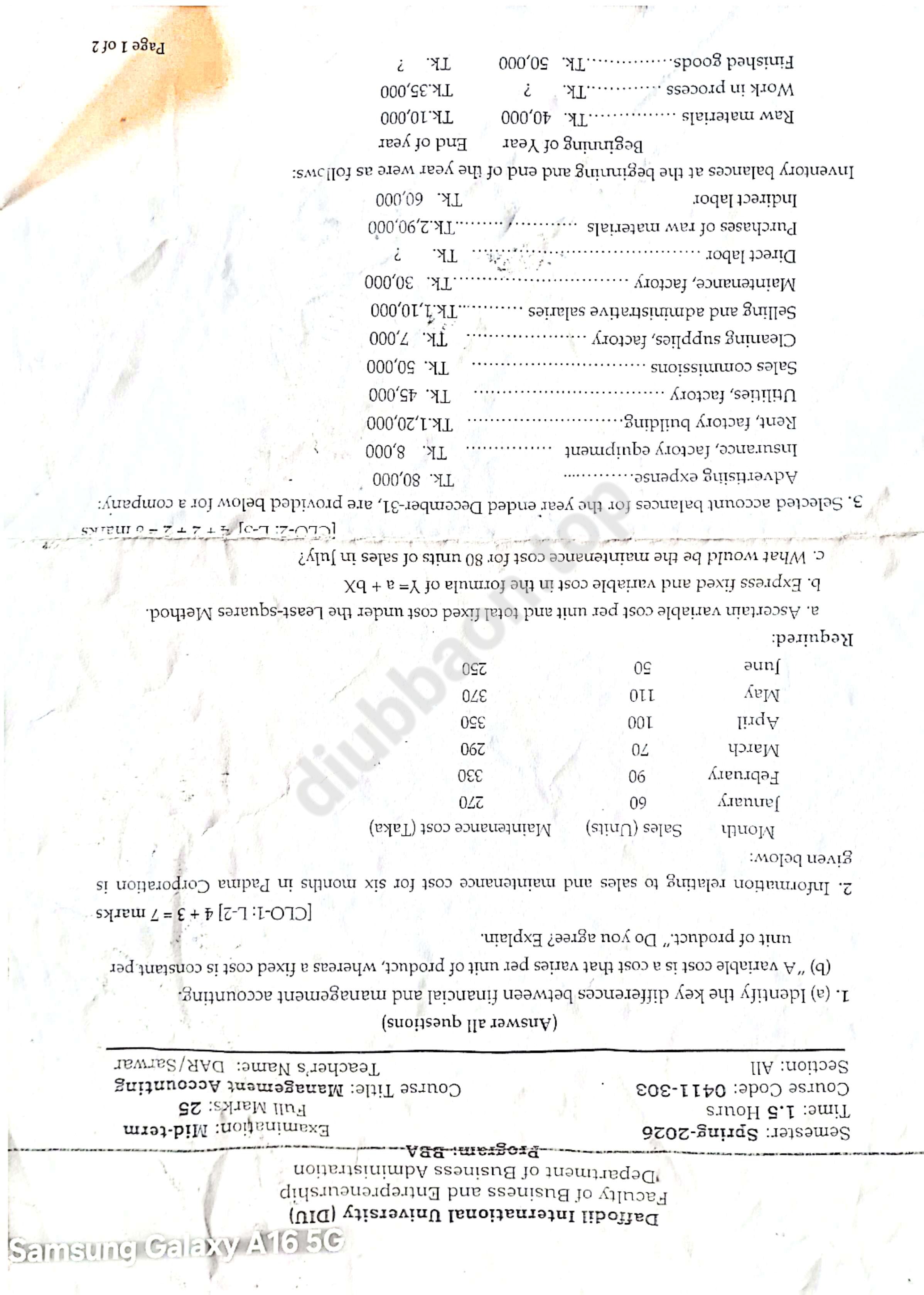Mid Term Questions ( Production, Accounting & Business Ethics) — page 2