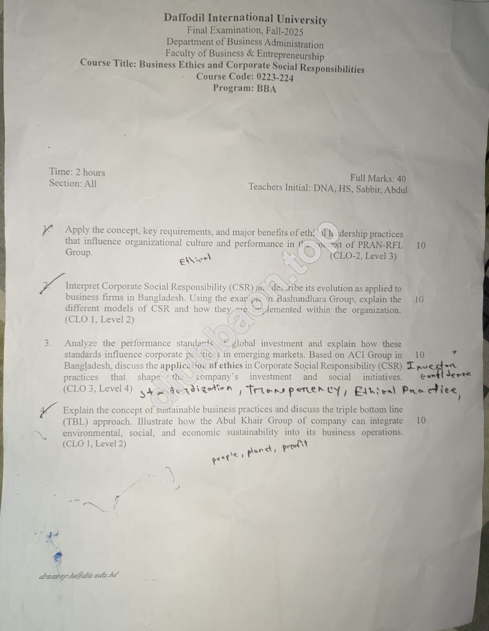 Business Ethics and Corporate Social Responsibilities – Fall 2025 – Final