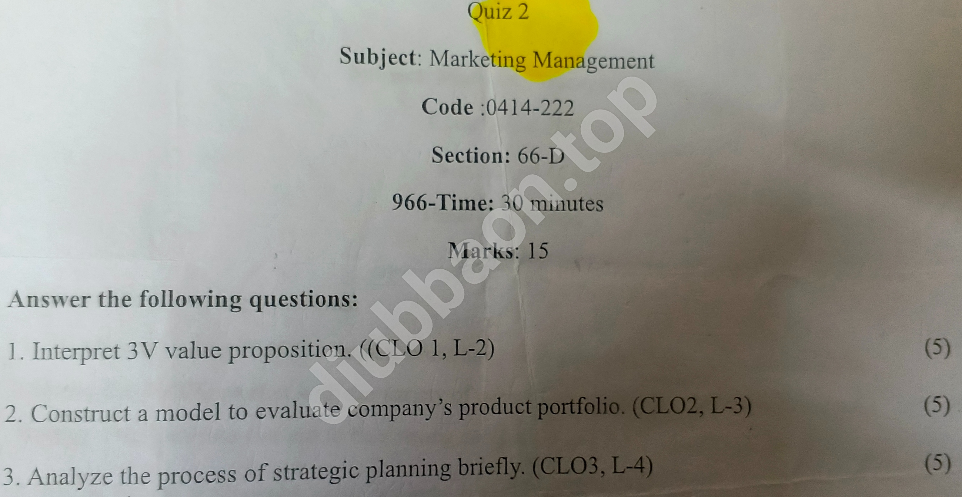 Marketing Management – Fall 2025 – Quiz — page 2