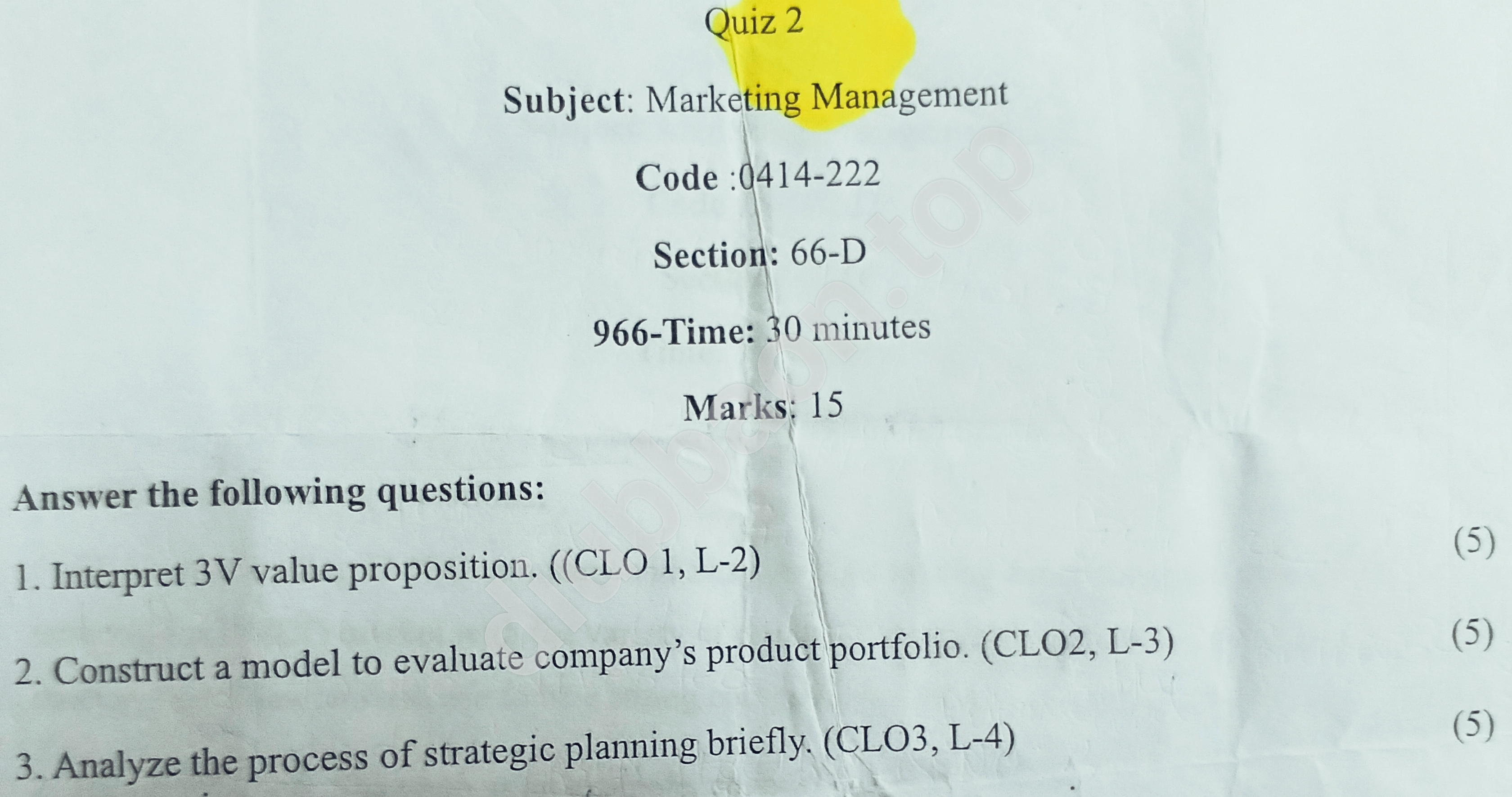 Marketing Management – Fall 2025 – Quiz — page 2