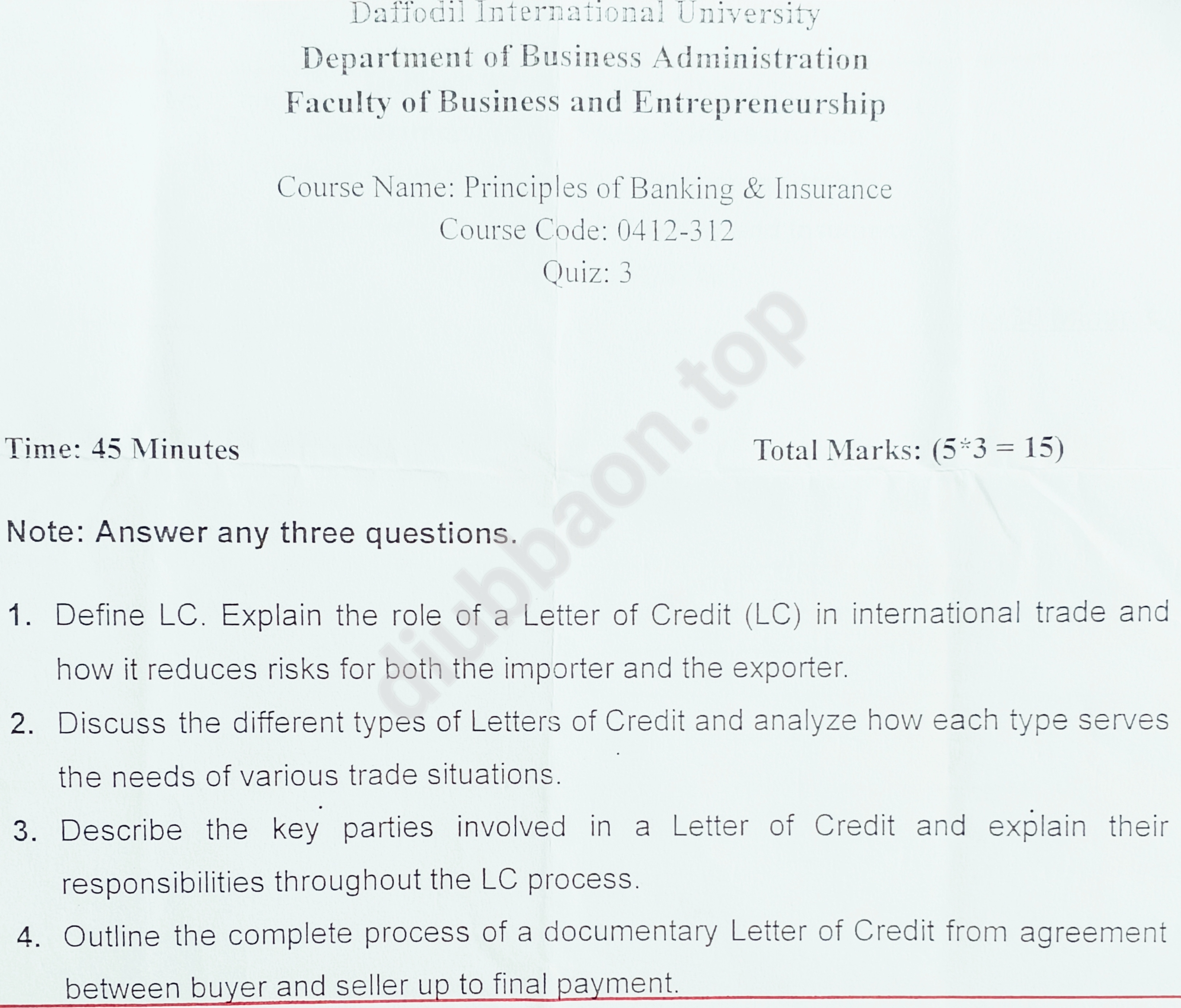 Principles of Banking & Insurance – Fall 2025 – Quiz — page 2