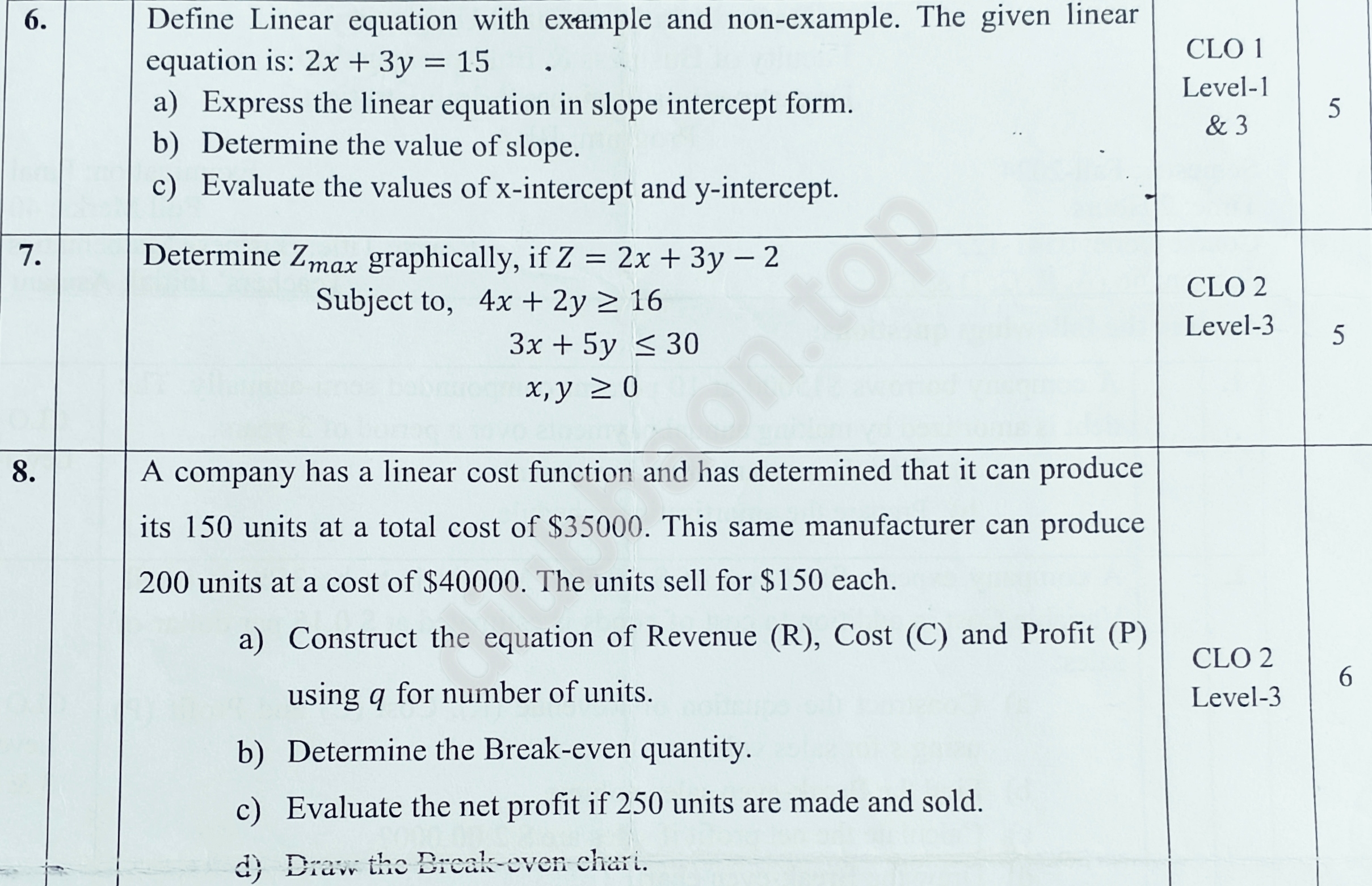 Business Mathematics – Fall 2024 – Final — page 2