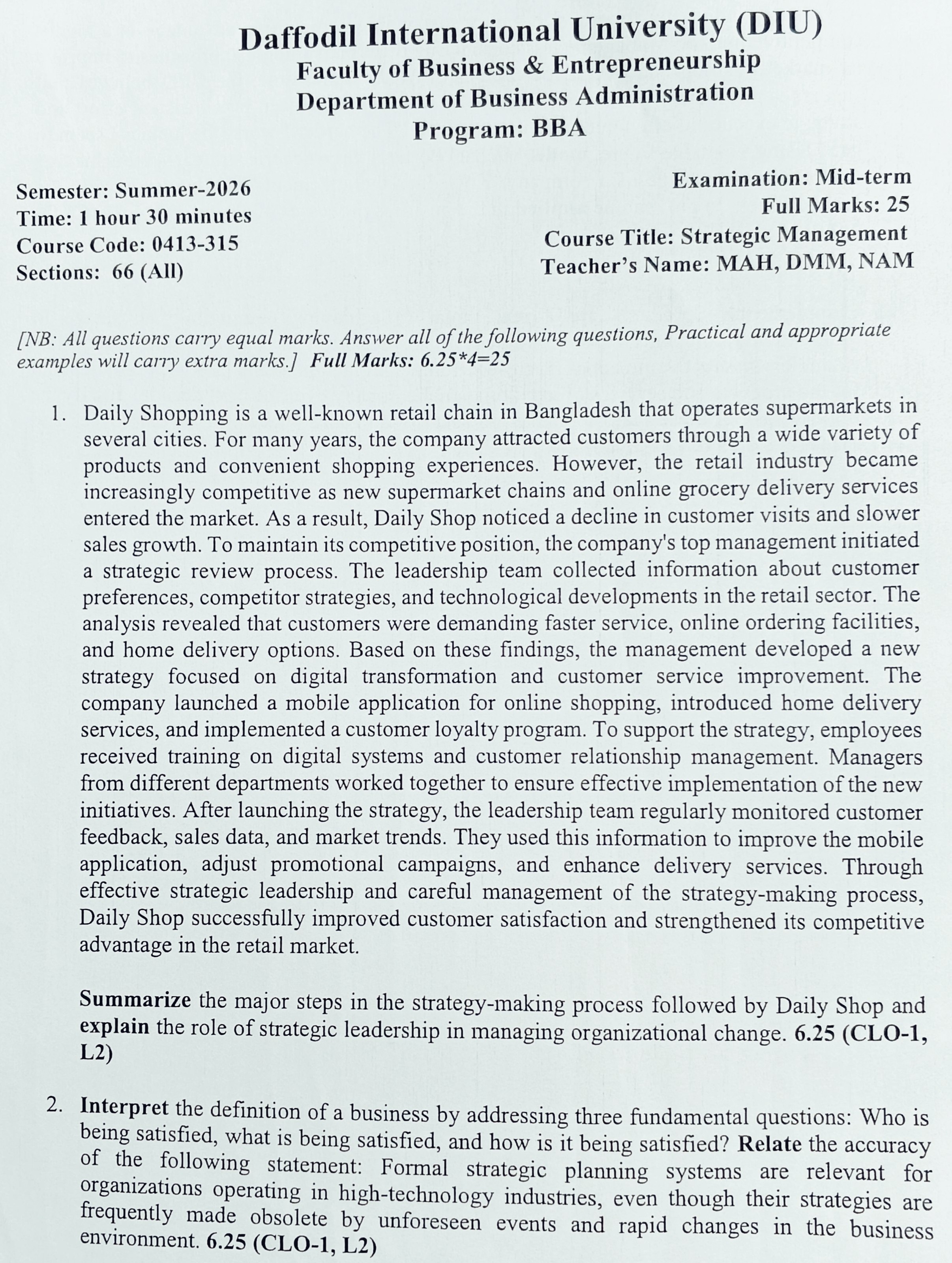 Strategic Management – Summer 2026 – Midterm — page 1