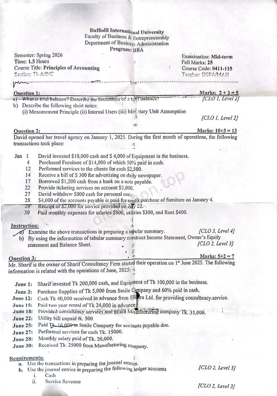 0411-115 – Principles of Accounting – Spring 2026 – Midterm