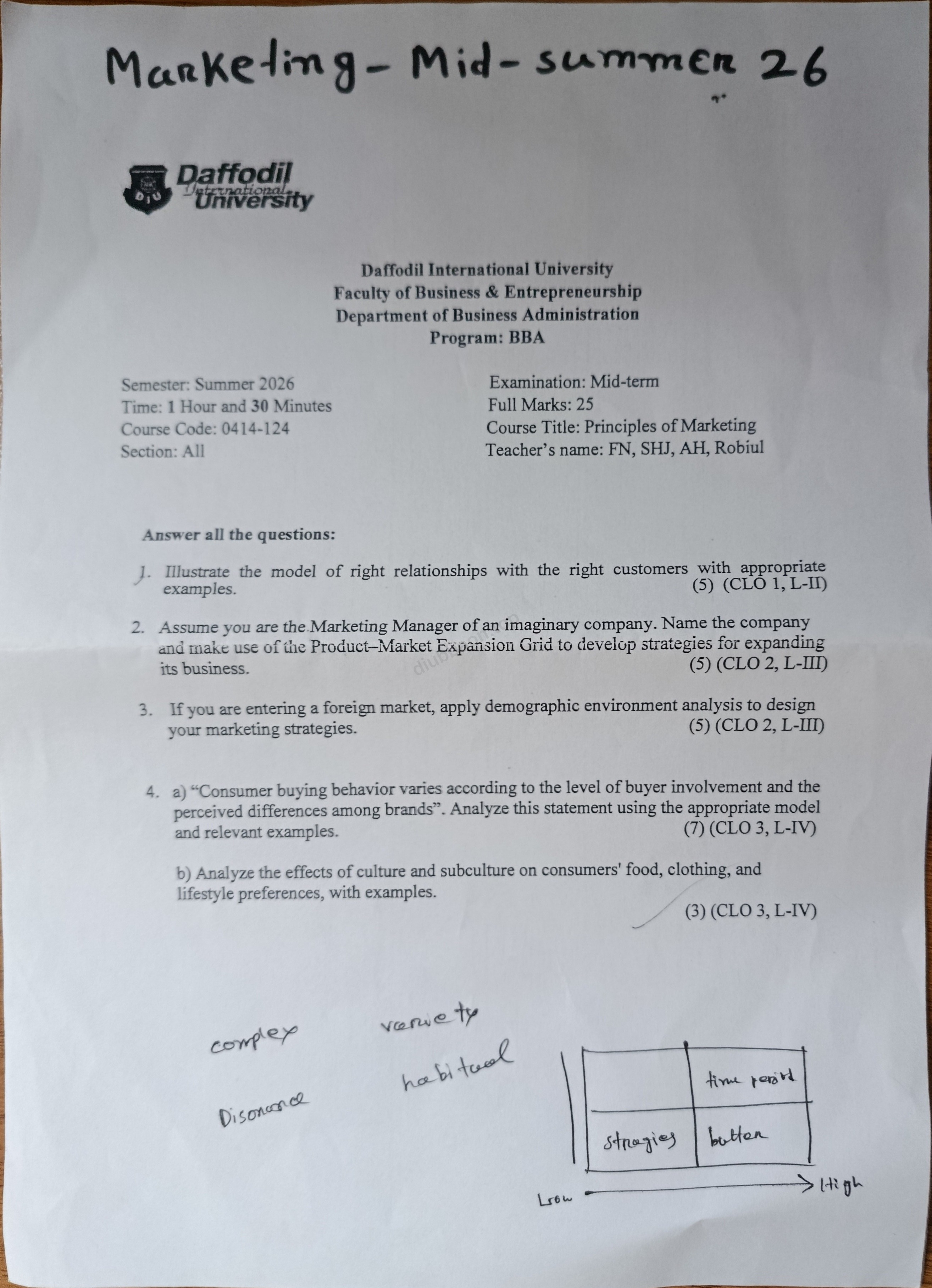 0414-124 – Principles of Marketing – Summer 2026 – BBA 70 – Midterm