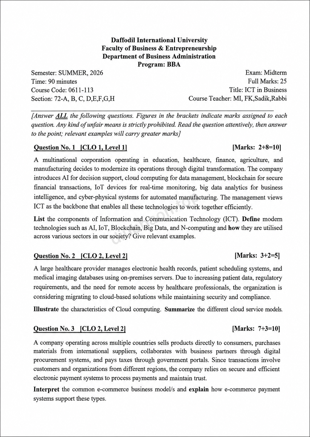 0611-113 – ICT in Business – Summer 2026 – BBA 72 – Midterm