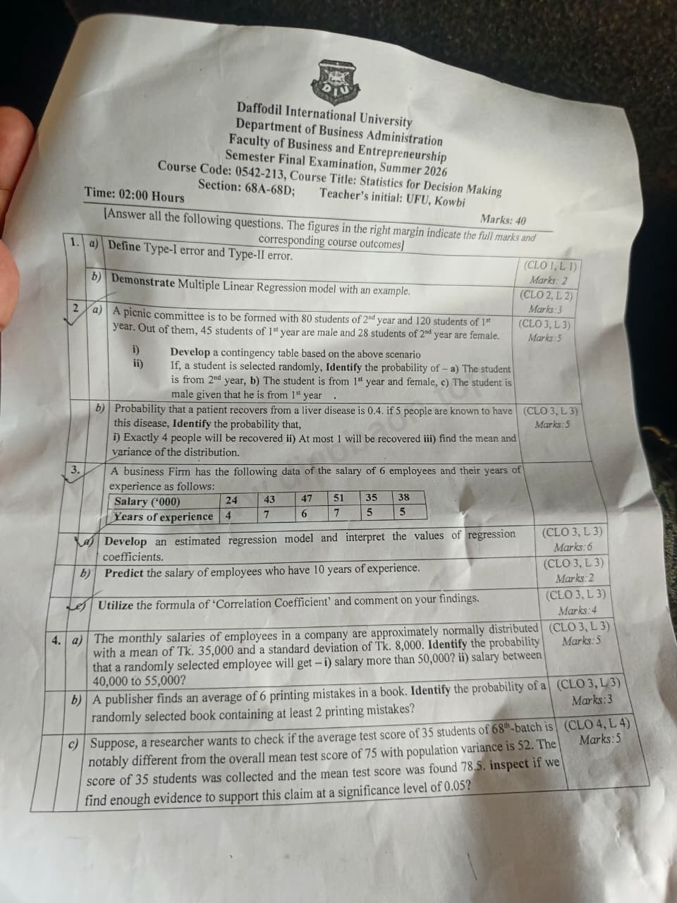 0542-213 – Statistics for Decision Making – Spring 2026 – BBA 68 – Final — page 1