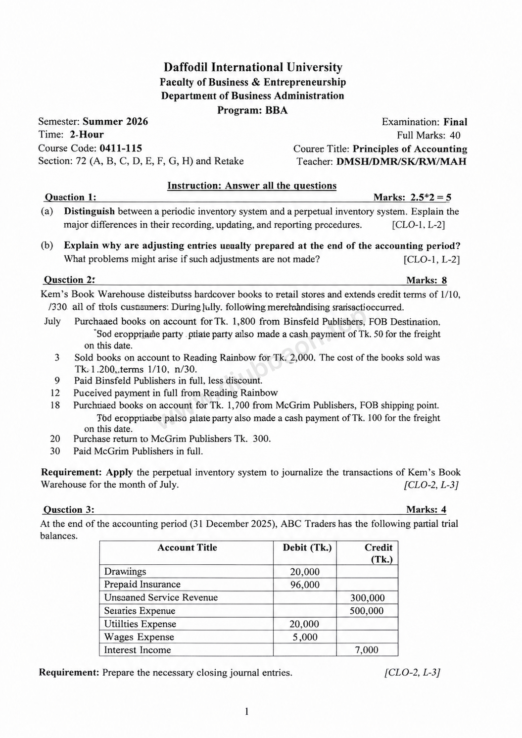 0411-115 – Principles of Accounting – Summer 2026 – BBA 72 – Final — page 1