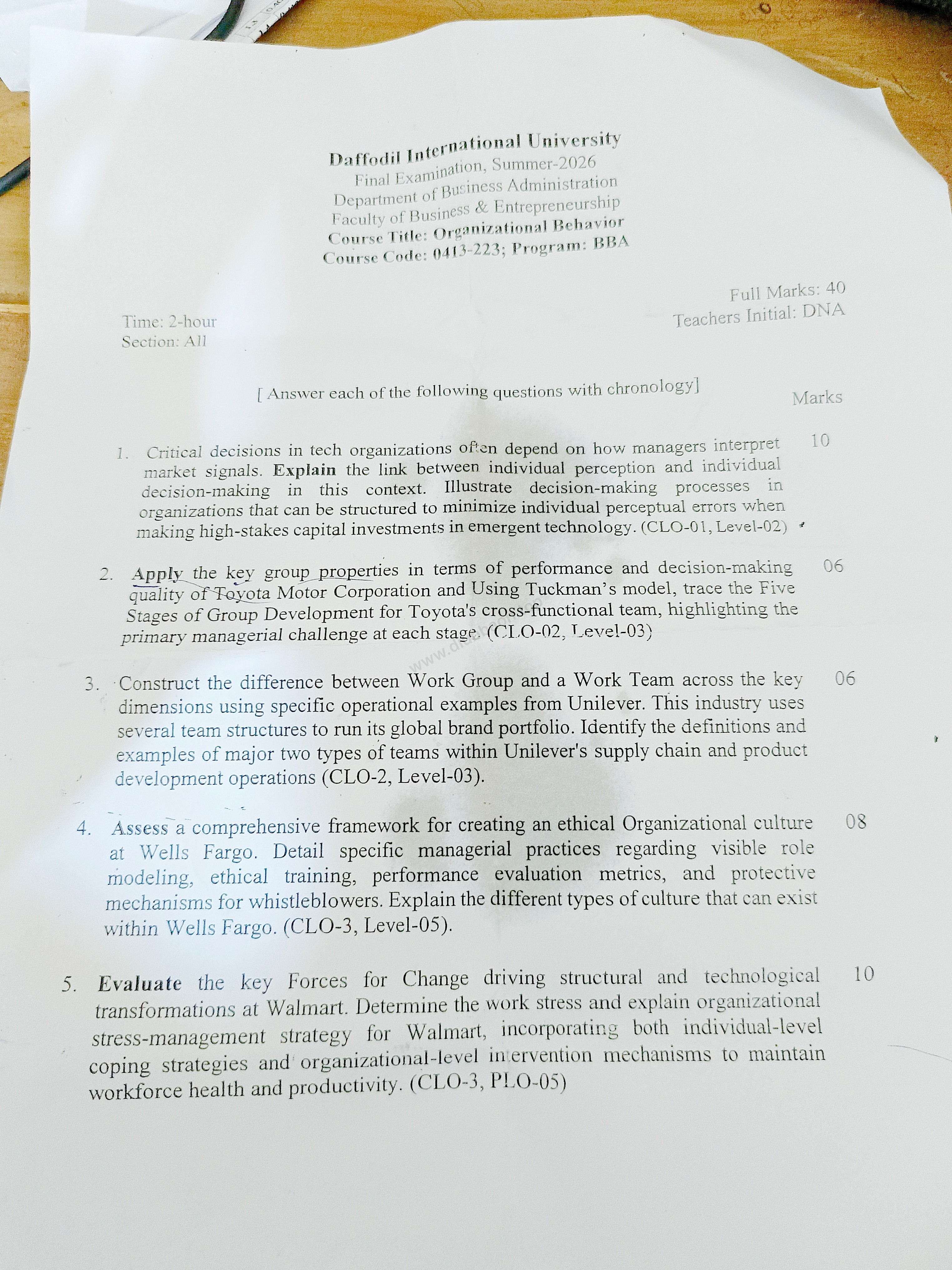 0413-223 – Organizational Behavior – Summer 2026 – BBA 68 – Final