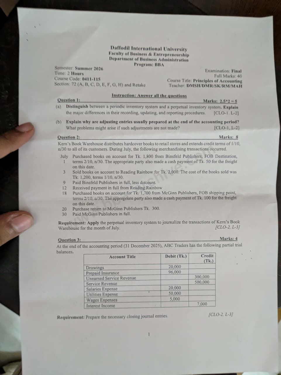 0411-115 – Principles of Accounting – Summer 2026 – BBA 5 – Final — page 1