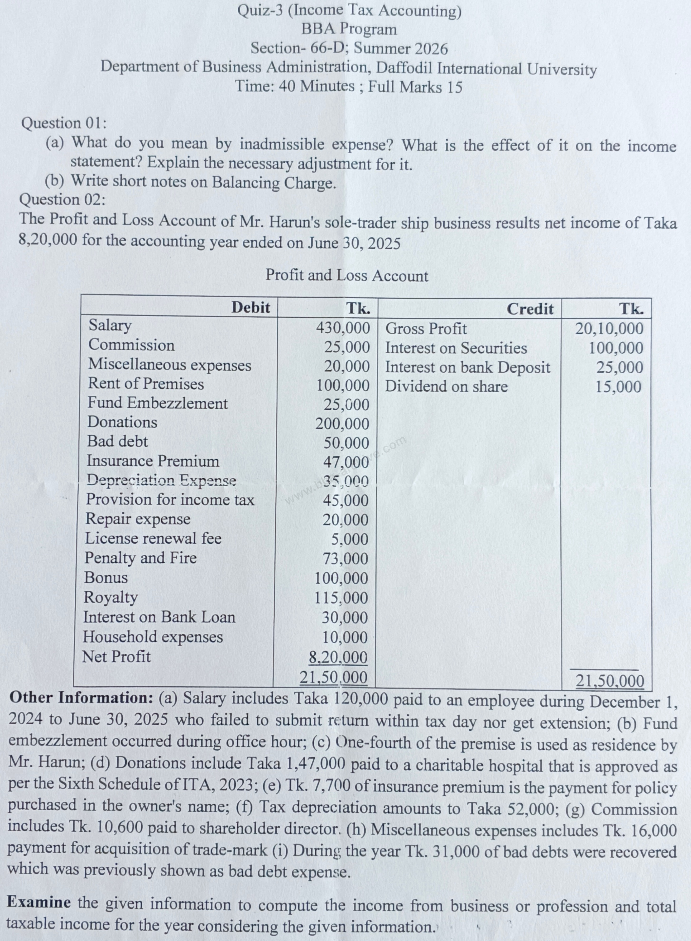 0411-323 – Income Tax Accounting – Summer 2026 – BBA 66 – Quiz