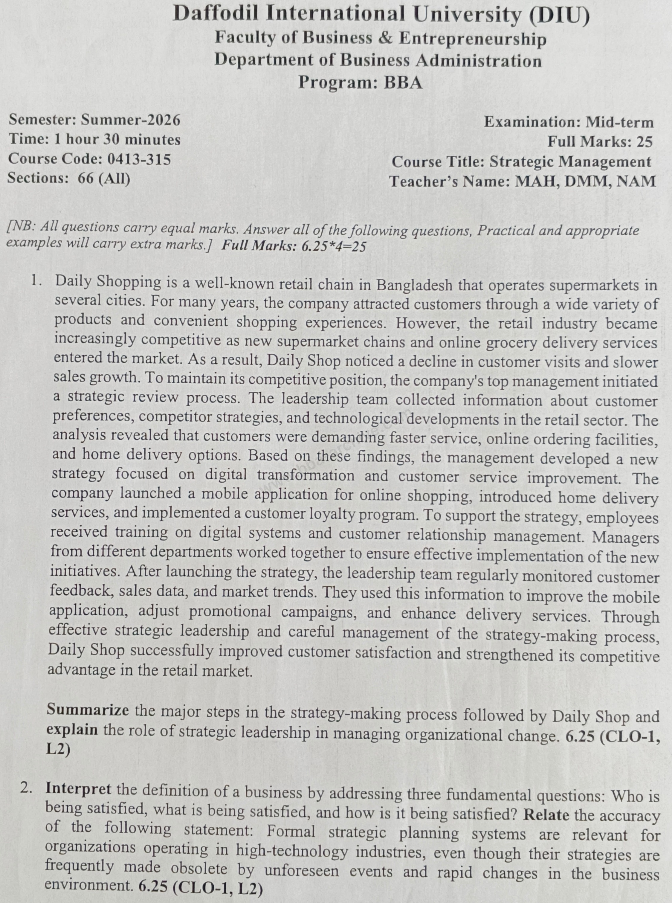 0413-315 – Strategic Management – Summer-2026 – BBA 66 – Midterm — page 1