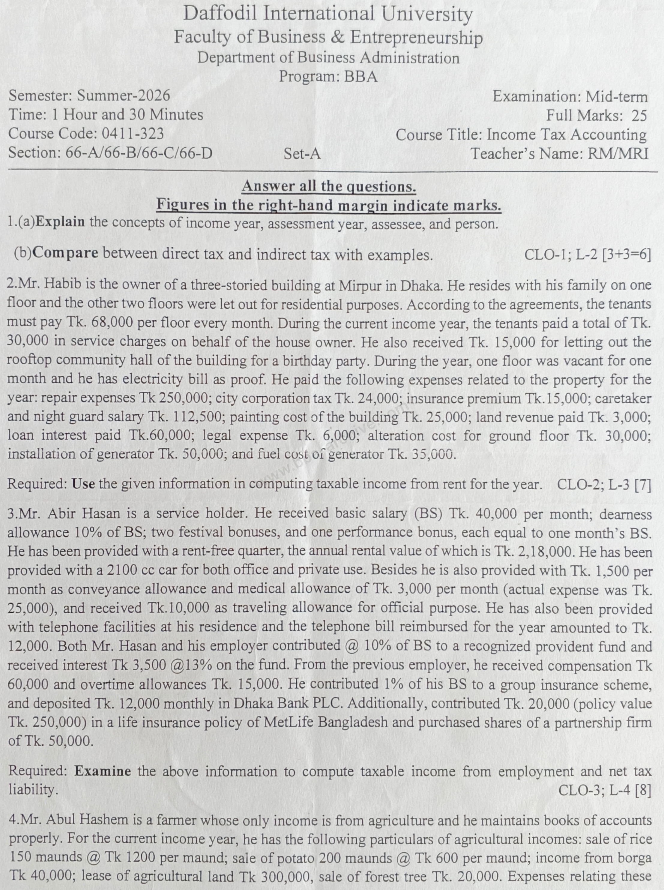 0411-323 – Income Tax Accounting – Summer-2026 – BBA 66 – Midterm — page 1